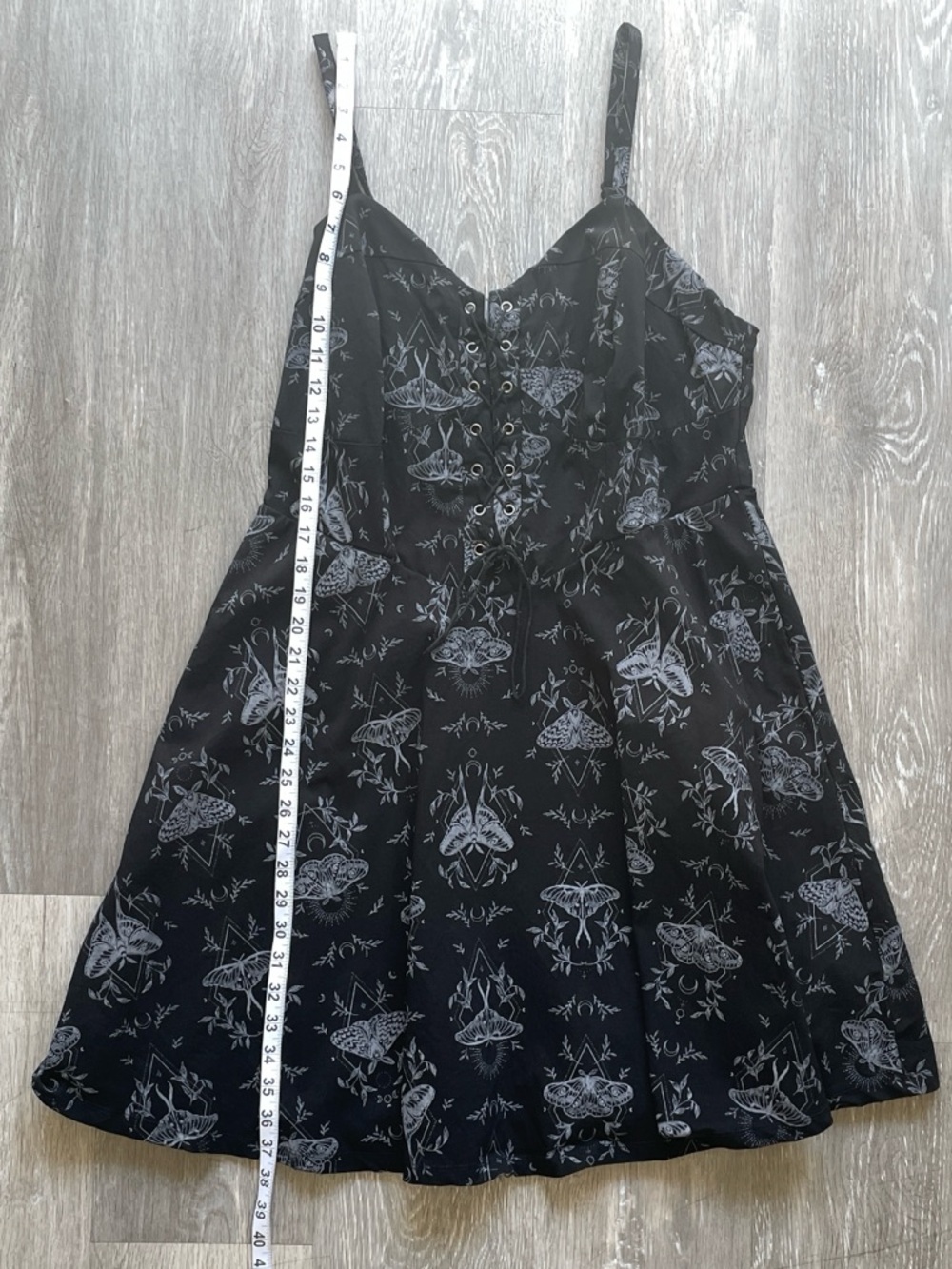 Nightfall by Torrid Black Moth Print Lace-Up Dress Fairycore Gothic Mini Dress - Picture 9 of 9